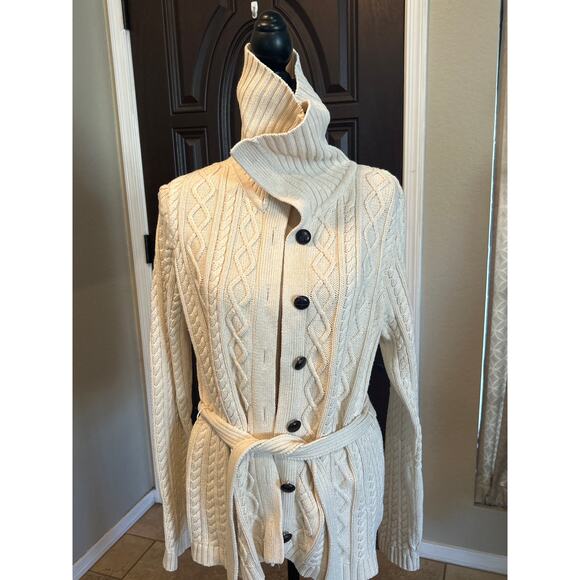 Vintage Cable Knit Cowlneck Button Up Sweater - Picture 2 of 7